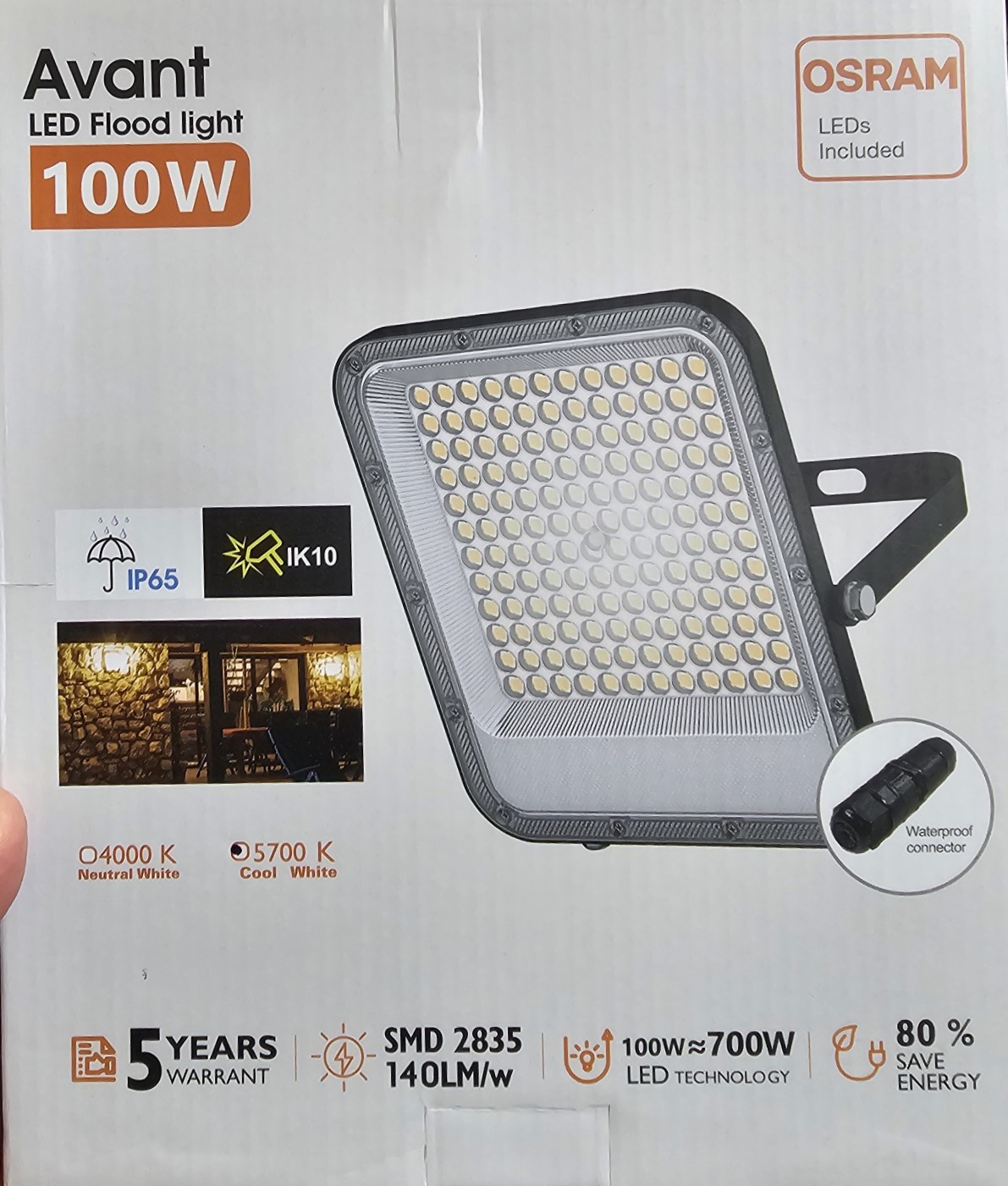 PROYECTOR OSRAM AVANT 100W 4000K NEGRO 14000lm IP65 90º