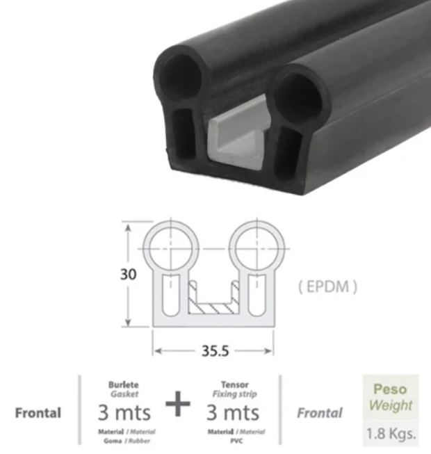 BURLETE 3340 PARA PUERTA CORREDERA FRIGORÍFICA 3M